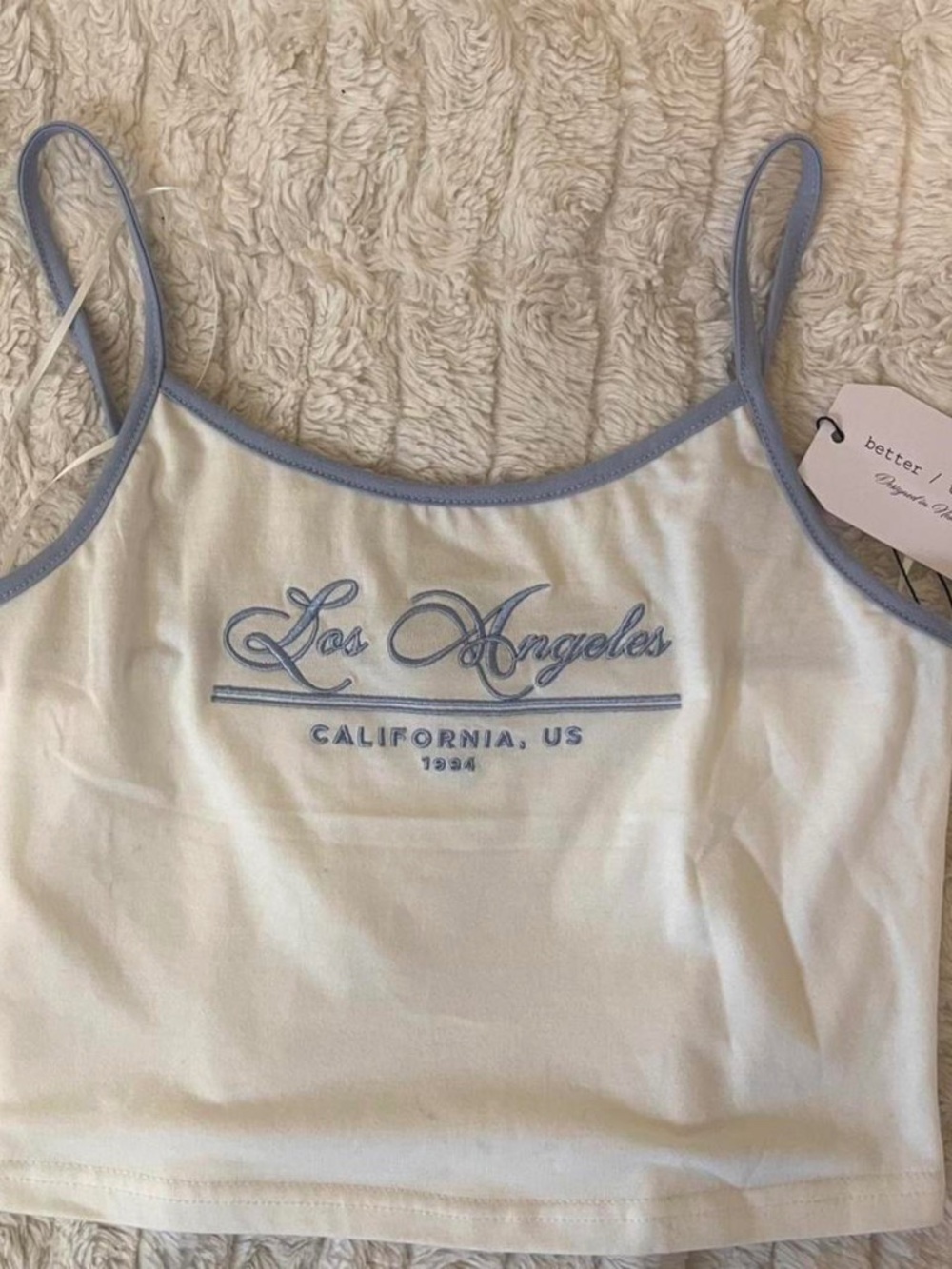 NWT Better Together Los Angeles Embroidered Cami Tank Top White Blue Size Large